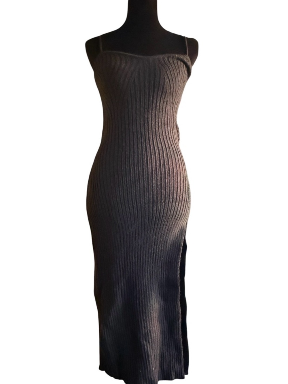Cider Black Ribbed Maxi Slip Dress